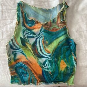 MARBLE MESH LETTUCE EDGE TANK TOP